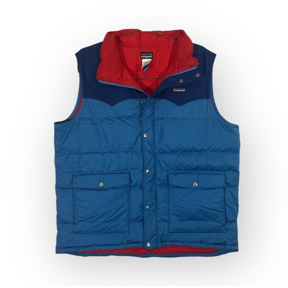Patagonia Slingshot Down Vest Mens XL Blue Red Western Quilted Vtg Insulated
